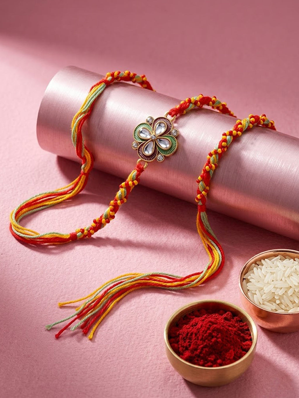 NVR Traditional Artificial Stones Thread Rakhi with Roli Chawal Chandan Mishri | Grocsy