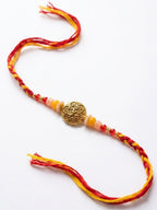 NVR Artificial Beads Decorative Om Design Religious Thread Rakhi with Roli Chawal Chandan | Grocsy