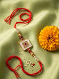 NVR Square Design Multicolor Artificial Stones & Pearls Thread Rakhi With Roli Chawal | Grocsy