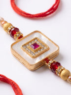 NVR Square Design Multicolor Artificial Stones & Pearls Thread Rakhi With Roli Chawal | Grocsy