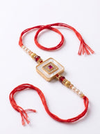 NVR Square Design Multicolor Artificial Stones & Pearls Thread Rakhi With Roli Chawal | Grocsy