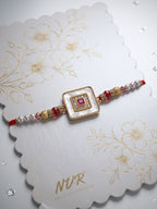 NVR Square Design Multicolor Artificial Stones & Pearls Thread Rakhi With Roli Chawal | Grocsy