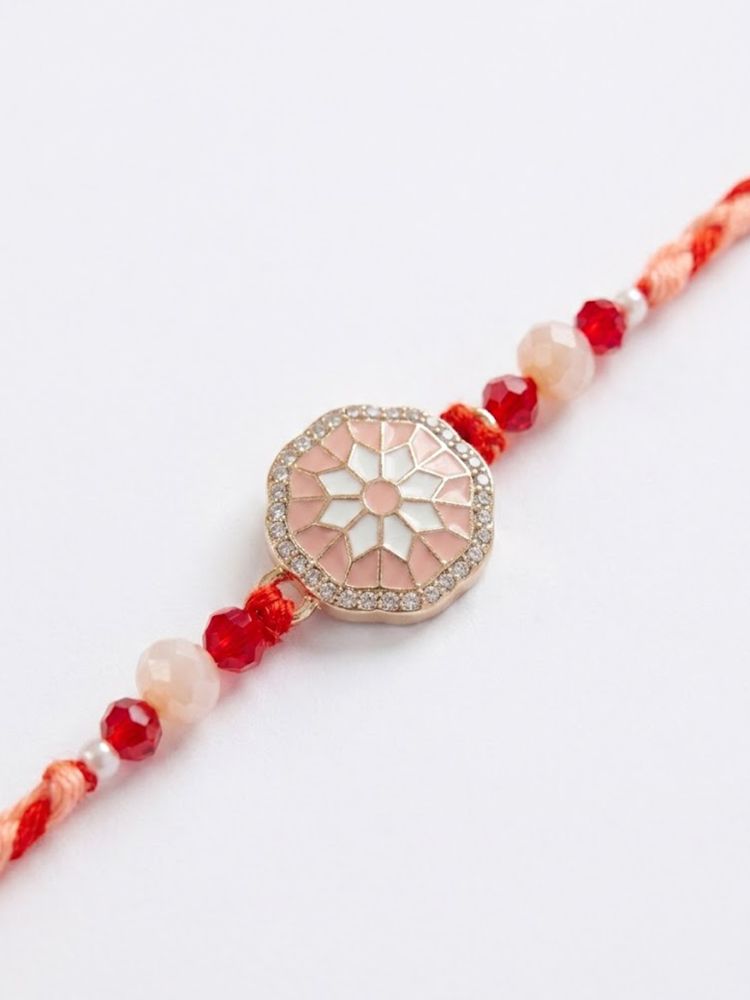 NVR Floral Design Multicolor Artificial Stones & Beads Thread Rakhi With Roli Chawal | Grocsy