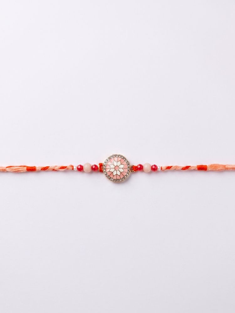 NVR Floral Design Multicolor Artificial Stones & Beads Thread Rakhi With Roli Chawal | Grocsy