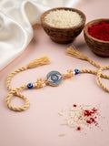 NVR Round Artificial Stones & Beads Brown Thread Rakhi With Roli Chawal Chandan Mishri | Grocsy