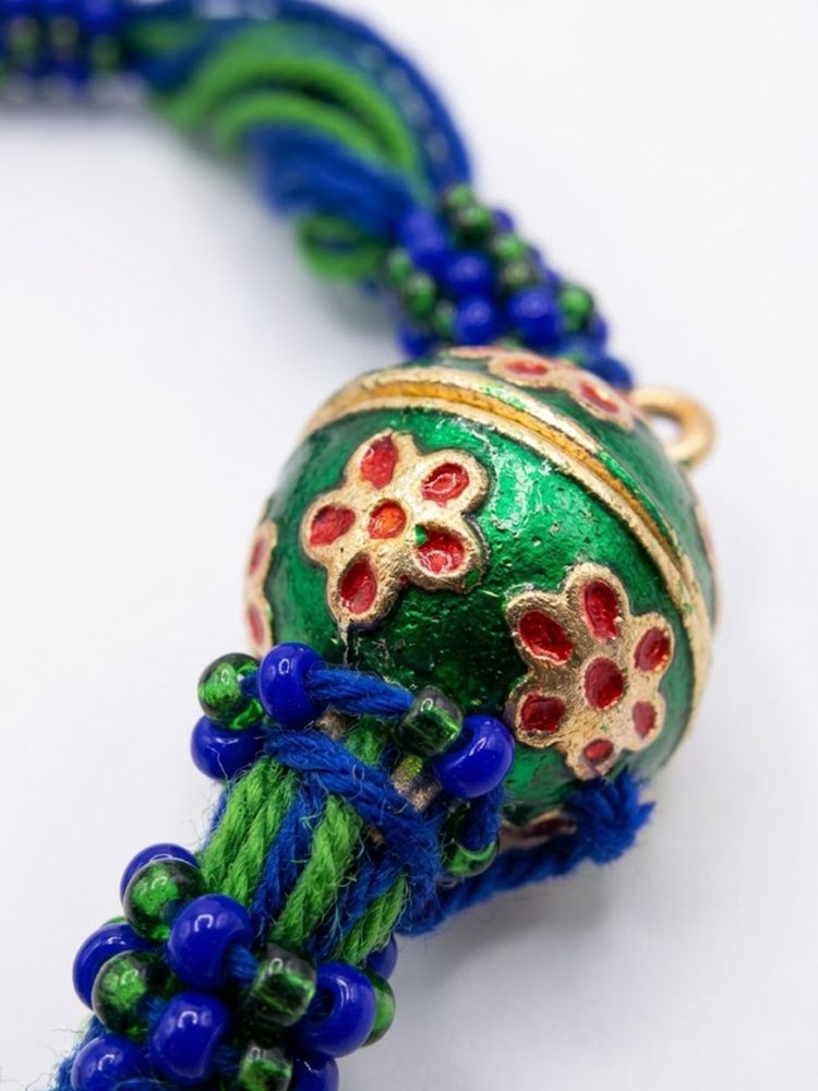 NVR Magnetic Opening Blue Meenakari Work Thread Rakhi with Roli Chawal Chandan Mishri | Grocsy
