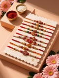 NVR Set of 10 Artificial Stones & Beads Thread Rakhi with Roli Chawal Chandan Mishri | Grocsy