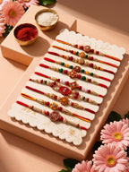 NVR Set of 10 Artificial Stones & Beads Thread Rakhi with Roli Chawal Chandan Mishri | Grocsy