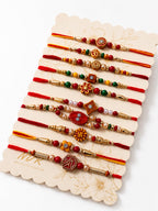 NVR Set of 10 Artificial Stones & Beads Thread Rakhi with Roli Chawal Chandan Mishri | Grocsy