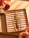 NVR Set of 10 Artificial Stones & Beads Thread Rakhi with Roli Chawal Chandan Mishri | Grocsy
