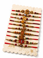 NVR Set of 10 Artificial Stones & Beads Thread Rakhi with Roli Chawal Chandan Mishri | Grocsy