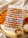 NVR Set of 10 Artificial Stones & Beads Thread Rakhi with Roli Chawal Chandan Mishri | Grocsy
