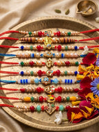 NVR Set of 10 Artificial Stones & Beads Thread Rakhi with Roli Chawal Chandan Mishri | Grocsy