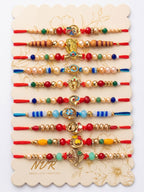 NVR Set of 10 Artificial Stones & Beads Thread Rakhi with Roli Chawal Chandan Mishri | Grocsy
