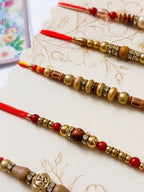 NVR Set of 5 Multicolor Designer Thread Rakhi with Roli Chawal Chandan Mishri | Grocsy