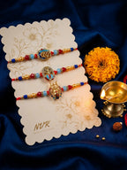NVR Multicolor Set of 3 Artificial Stones Religious Thread Rakhi With Roli Chawal Chandan | Grocsy