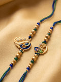 NVR Set of 2 Krishna & Peacock Design Artificial Beads Thread Rakhi With Roli Chawal | Grocsy