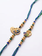 NVR Set of 2 Krishna & Peacock Design Artificial Beads Thread Rakhi With Roli Chawal | Grocsy
