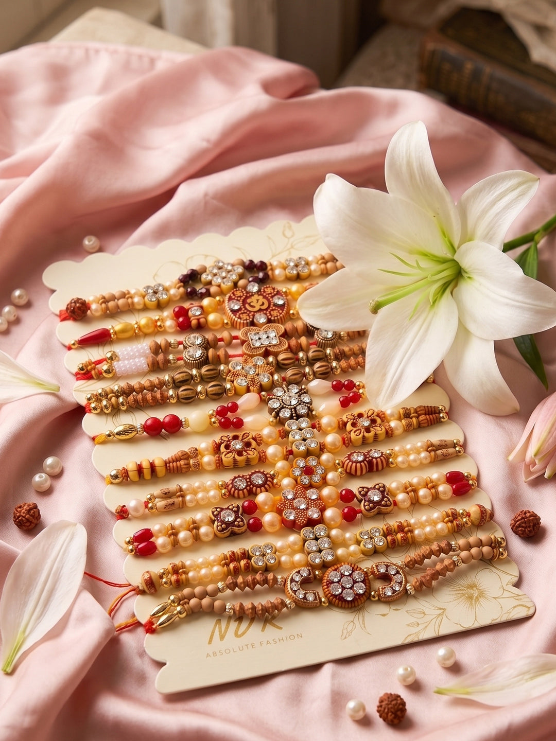 NVR Set of 10 Multicolor Designer Thread Rakhi with Roli Chawal Chandan Mishri | Grocsy