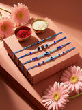 NVR Set of 4 Blue Evil Eye Thread Rakhi with Roli Chawal Chandan Mishri | Grocsy