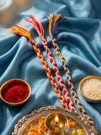 NVR Set of 3 Multicolor Thread Rakhi with Roli Chawal Chandan Mishri | Grocsy