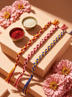 NVR Set of 3 Multicolor Thread Rakhi with Roli Chawal Chandan Mishri | Grocsy