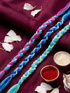 NVR Set of 3 Multicolor Thread Rakhi with Roli Chawal Chandan Mishri | Grocsy