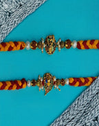 NVR Set of 2 Pearls Religious Thread Rakhi with Roli Chawal Chandan Mishri | Grocsy