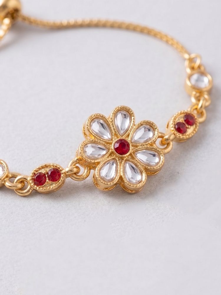 NVR Set of 2 Gold Toned Kundan Studded Bhaiya Bhabhi Rakhi with Roli Chawal Chandan Mishri | Grocsy