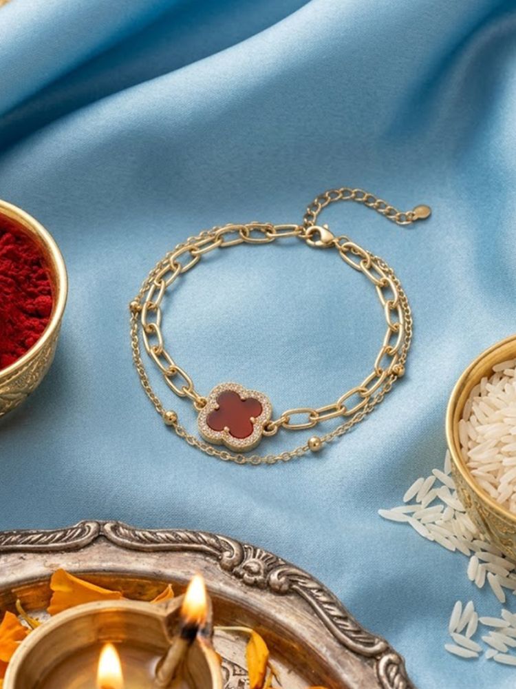 NVR Women Artrificial Stones Gold Plated Rakhi with Roli Chawal Chandan Mishri | Grocsy