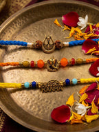 NVR Set of 3 Rudraksh Religious Rakhi Thread Rakhi Roli Chawal Chandan Mishri | Grocsy