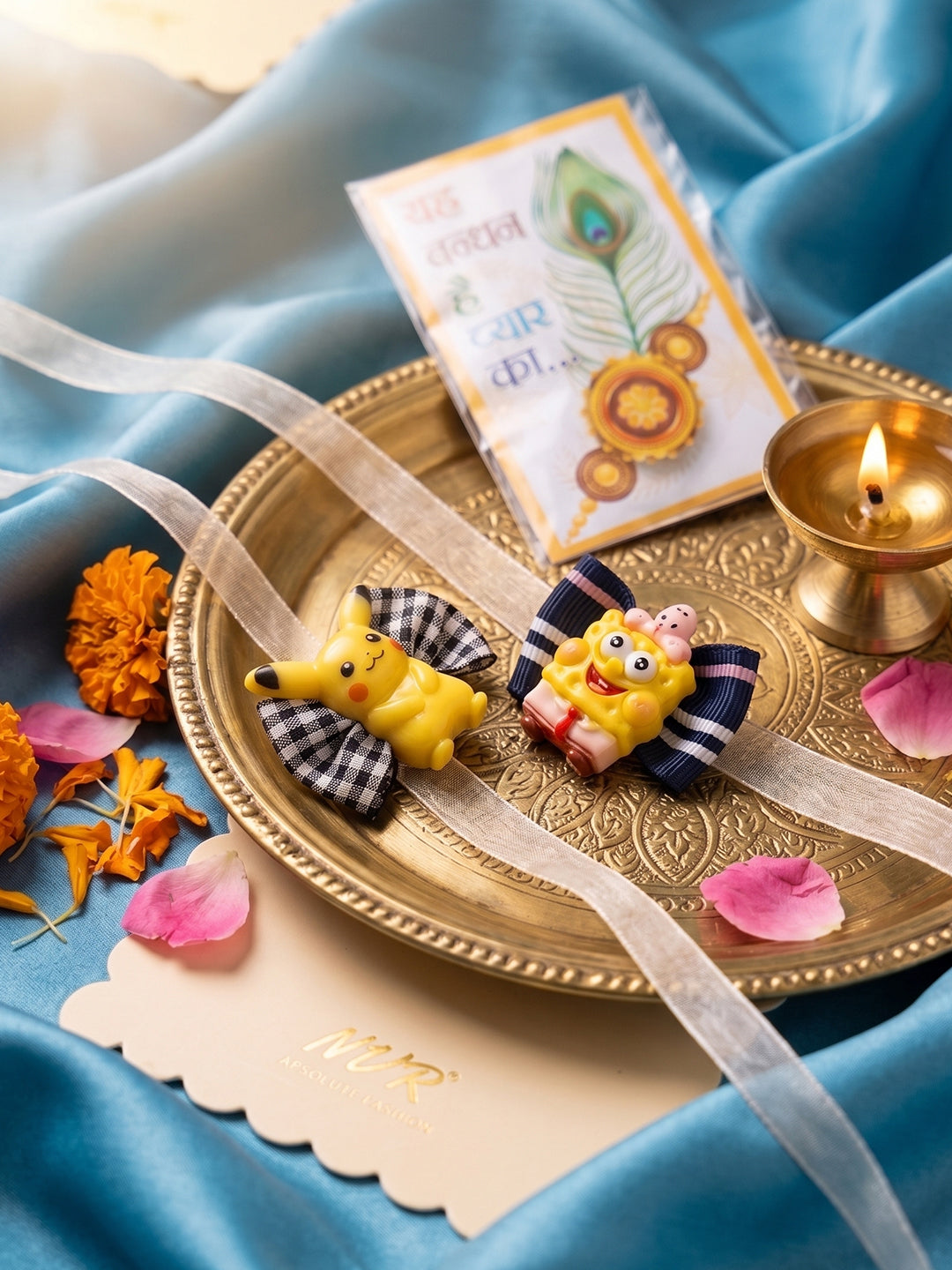 NVR Set of 2 Pikachu Design Kids Rakhi with Roli Chawal Chandan Mishri | Grocsy