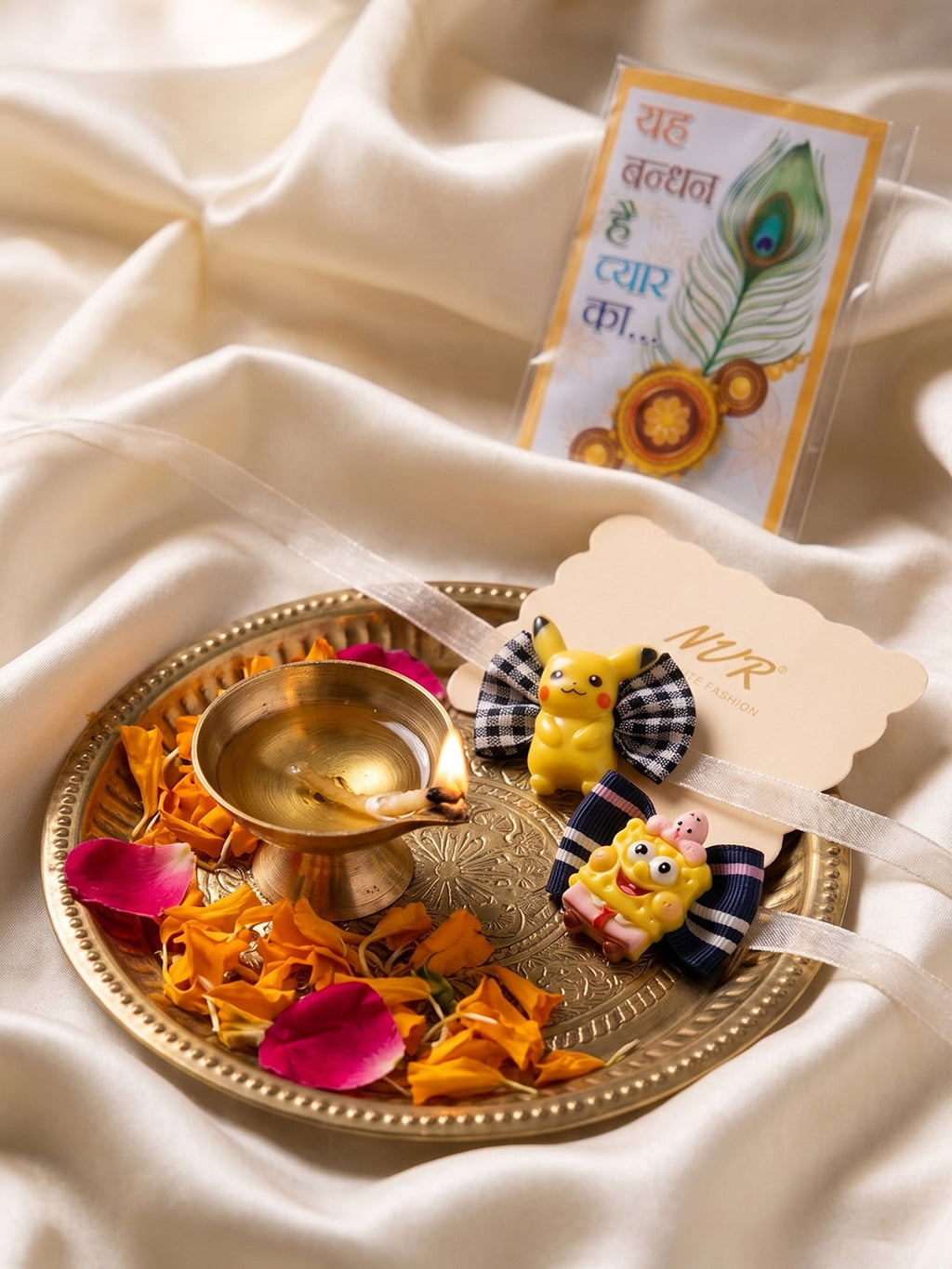 NVR Set of 2 Pikachu Design Kids Rakhi with Roli Chawal Chandan Mishri | Grocsy