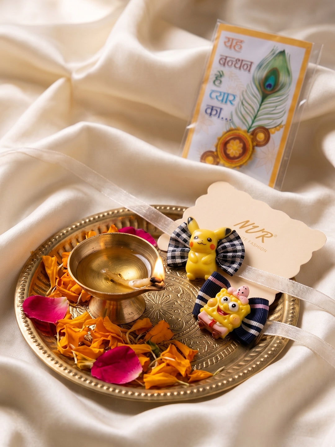 NVR Set of 2 Pikachu Design Kids Rakhi with Roli Chawal Chandan Mishri | Grocsy