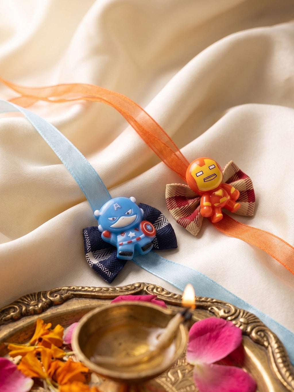 NVR Set of 2 Superhero Kids Rakhi with Roli Chawal Chandan Mishri | Grocsy