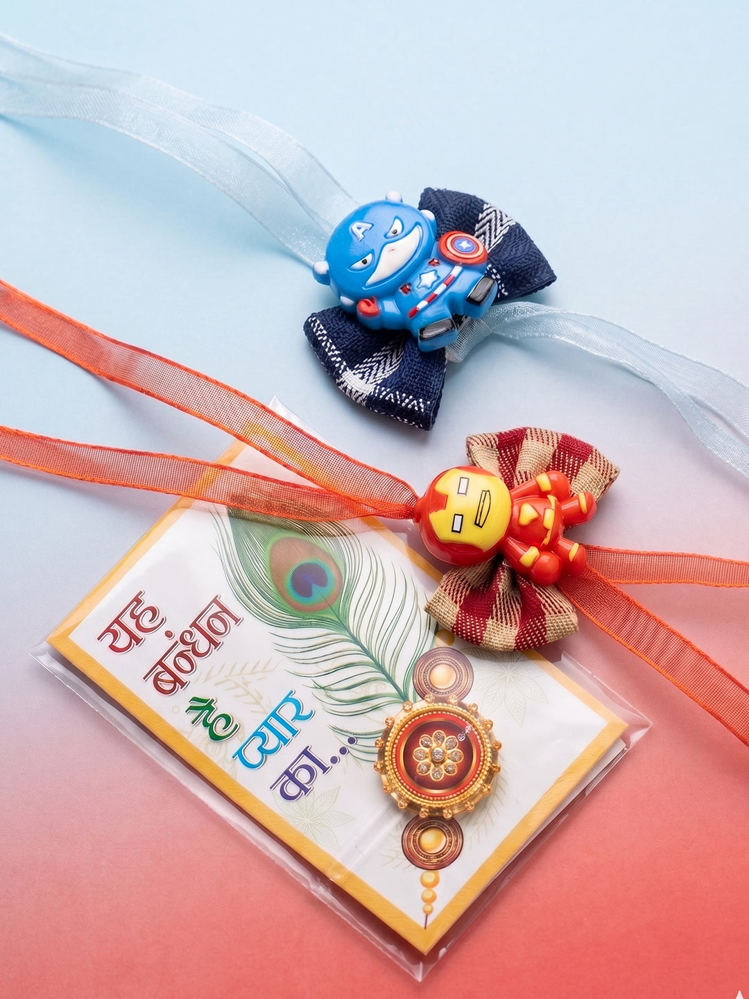 NVR Set of 2 Superhero Kids Rakhi with Roli Chawal Chandan Mishri | Grocsy