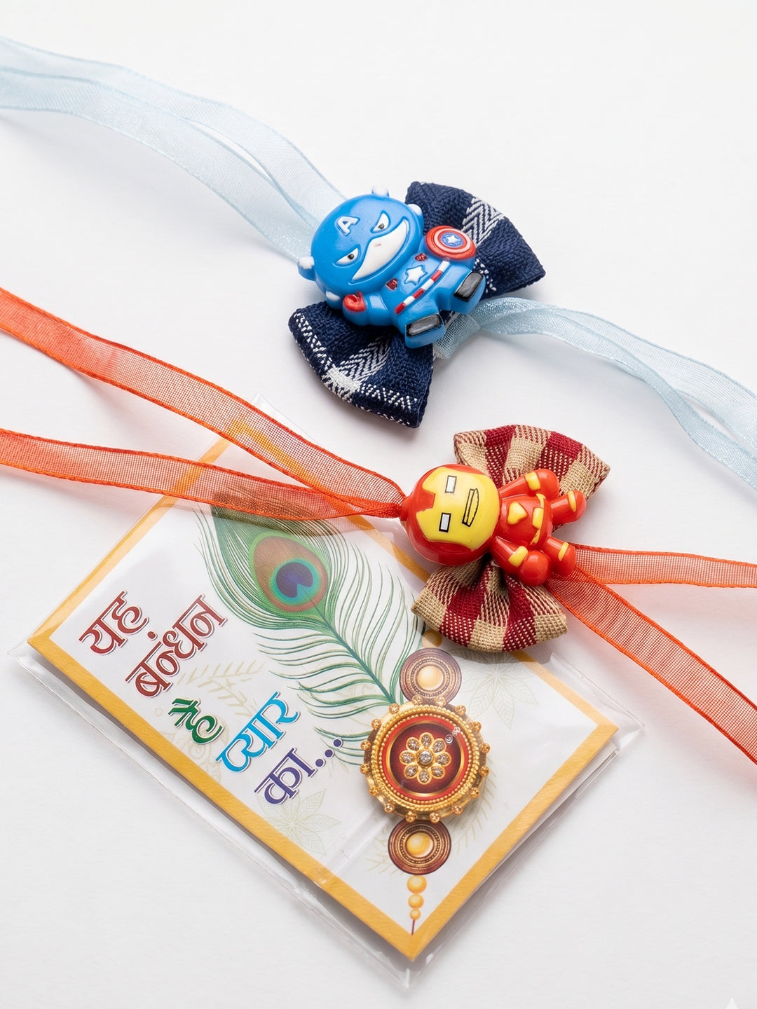 NVR Set of 2 Superhero Kids Rakhi with Roli Chawal Chandan Mishri | Grocsy