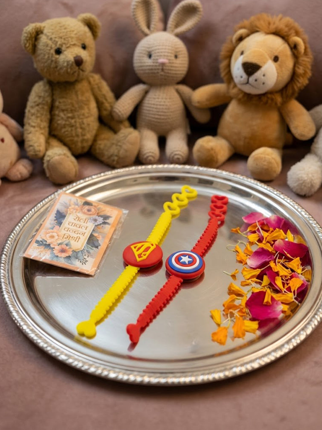 NVR Set of 2 Superhero Kids Rakhi with Roli Chawal Chandan Mishri | Grocsy