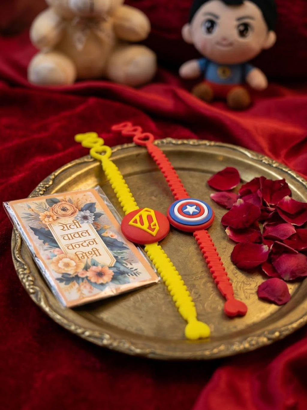 NVR Set of 2 Superhero Kids Rakhi with Roli Chawal Chandan Mishri | Grocsy