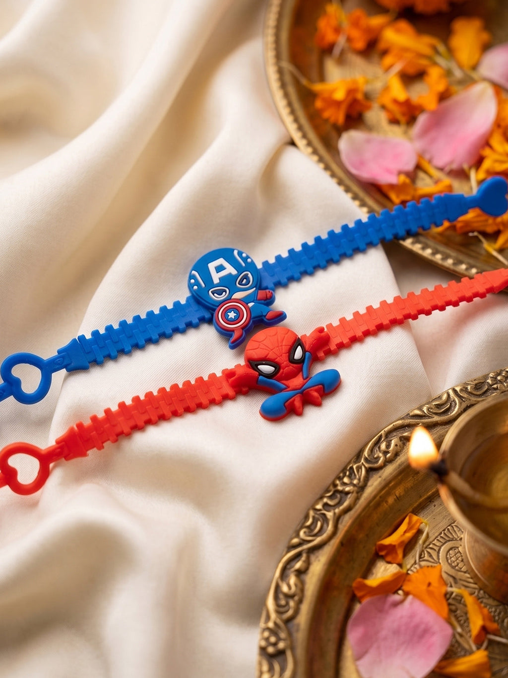 NVR Set of 2 Superhero Kids Rakhi with Roli Chawal Chandan Mishri | Grocsy