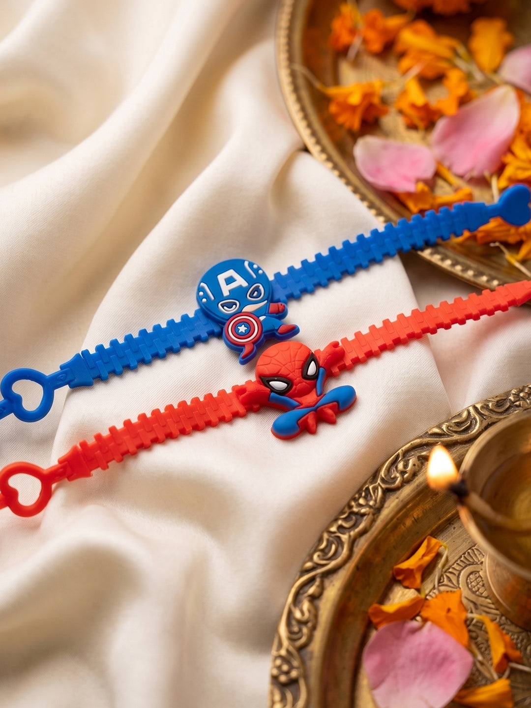 NVR Set of 2 Superhero Kids Rakhi with Roli Chawal Chandan Mishri | Grocsy