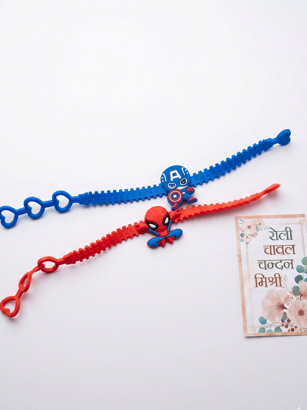 NVR Set of 2 Superhero Kids Rakhi with Roli Chawal Chandan Mishri | Grocsy