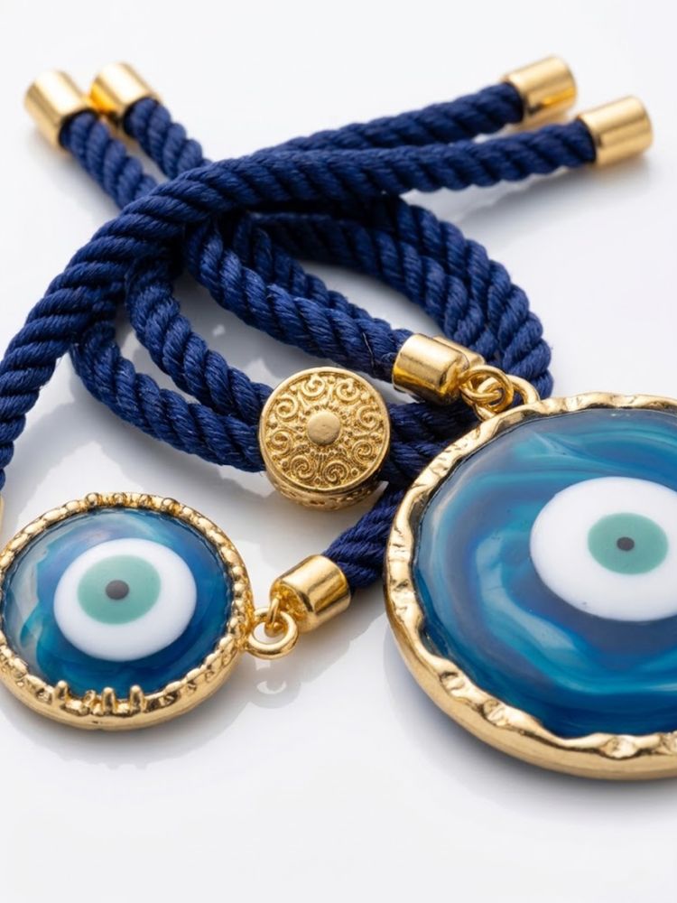 NVR Set of 2 Blue Evil Eye Design Bhaiya Bhabhi Wraparound Rakhi with Roli Chawal Chandan | Grocsy