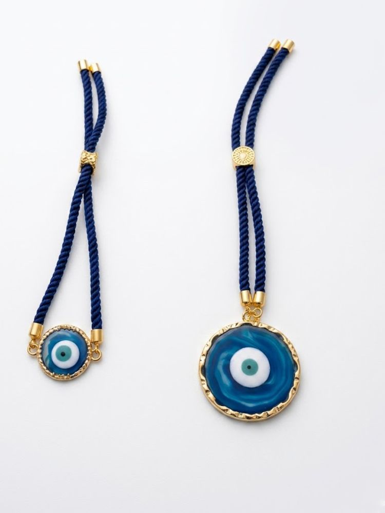 NVR Set of 2 Blue Evil Eye Design Bhaiya Bhabhi Wraparound Rakhi with Roli Chawal Chandan | Grocsy
