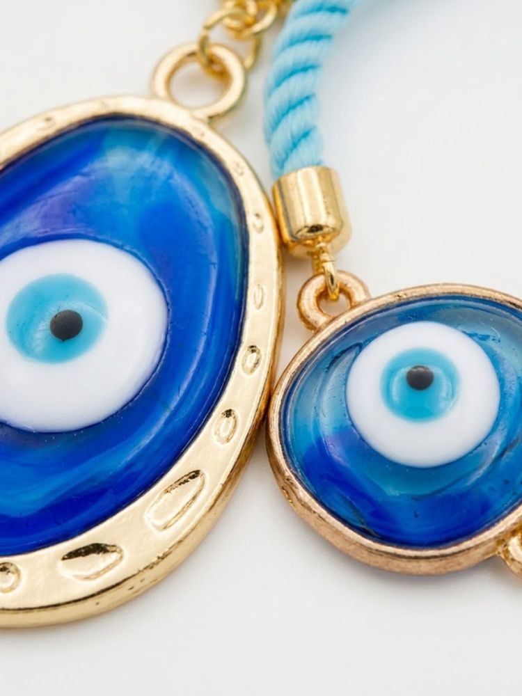 NVR Set of 2 Blue Evil Eye Bhaiya Bhabhi Wraparound Rakhi with Roli Chawal Chandan Mishri | Grocsy