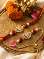 NVR Set of 2 Artificial Stones & Beads Swastik Bhaiya Bhabhi Rakhi With Roli Chawal | Grocsy