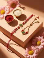 NVR Set of 2 AD Drawstring Bhaiya Bhabhi Rakhi With Roli Chawal Chandan Mishri | Grocsy