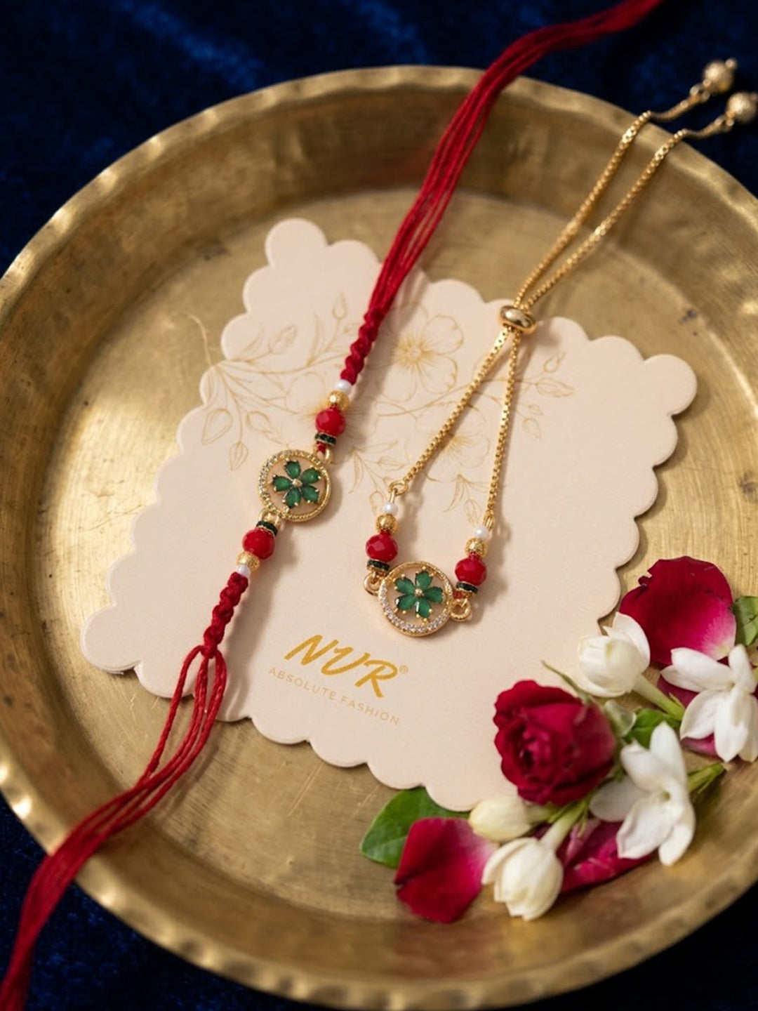 NVR Set of 2 AD Drawstring Bhaiya Bhabhi Rakhi With Roli Chawal Chandan Mishri | Grocsy