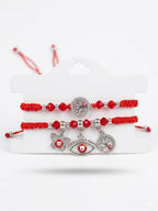 NVR Set of 2 Red & Silver Evil Eye Design Bhaiya Bhabhi Rakhi with Roli Chawal Chandan | Grocsy