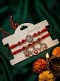 NVR Set of 2 Red & Silver Evil Eye Design Bhaiya Bhabhi Rakhi with Roli Chawal Chandan | Grocsy